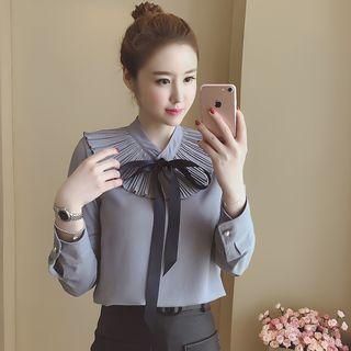 Long-sleeve Pleated Collar Chiffon Blouse
