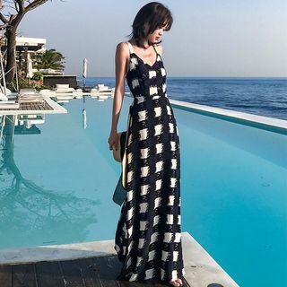 Checked Spaghetti Strap Maxi A-line Dress