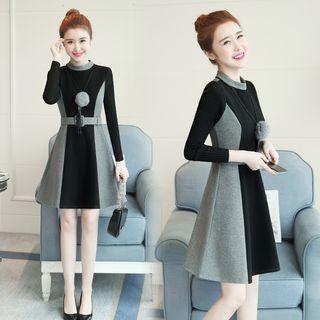 Long Sleeve Two Tone A-line Dress