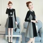Long Sleeve Two Tone A-line Dress