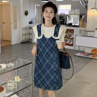 Round-neck Plain Top + Denim Dress