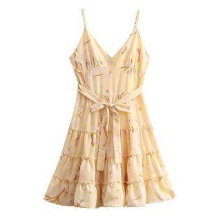 Spaghetti Strap Printed Tiered Mini A-line Dress
