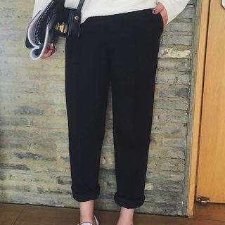 Plain Roll-up Hem Cropped Pants
