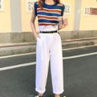 Striped Knit Tank Top / High Waist Straight Fit Pants