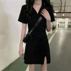 Short-sleeve V-neck Polo Dress Black - One Size