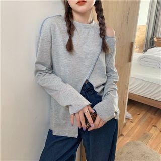 Long-sleeve Contrast Stitching Cutout T-shirt