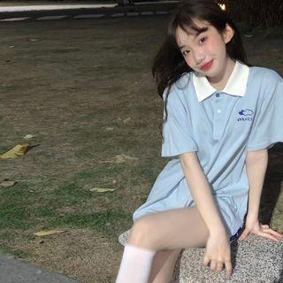 Short-sleeve Embroidered Polo Shirt Light Blue - One Size