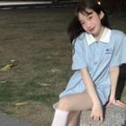 Short-sleeve Embroidered Polo Shirt Light Blue - One Size