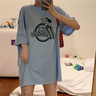 Short-sleeve Cartoon Print T-shirt / Shawl