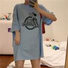 Short-sleeve Cartoon Print T-shirt / Shawl