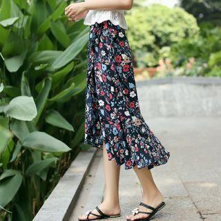 Ruffle Panel Lace-up Chiffon Skirt
