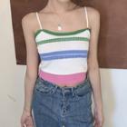 Color Panel Striped Cropped Knit Camisole Top