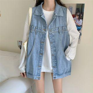 Button-up Denim Vest Light Blue - One Size