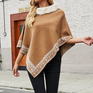 Pattern Trim Knit Cape Coat