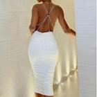 Chained Open-back Ruched Midi Bodycon Dress
