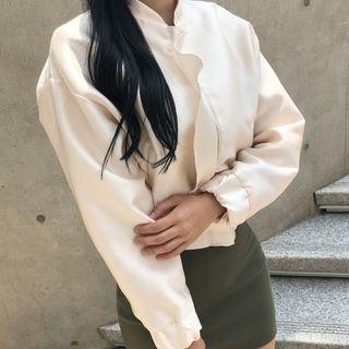 Frilled Satin Bomber Jacket