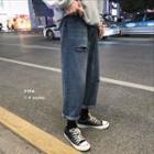 Straight Fit Cropped Ripped Jeans