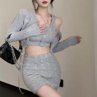 Knit Crop Tank Top / Cardigan / Pencil Skirt