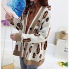 Contrast Trim Leopard Print Cardigan
