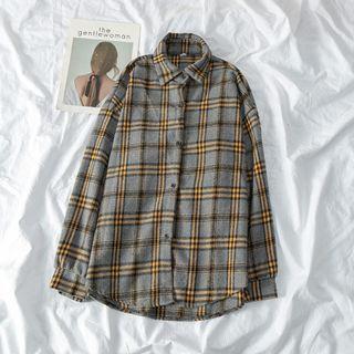 Turtleneck Knitted Top / Long Sleeve Plaid Shirt