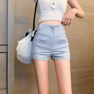 Plain High-waist Zip Shorts