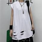 Cap-sleeve Distressed T-shirt