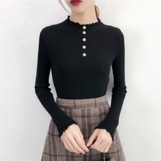 Mock-neck Embellished Knit Top