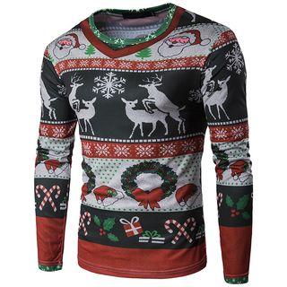 Long-sleeve Christmas Pattern T-shirt