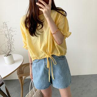 Frilled-sleeve Drawstring-waist Top