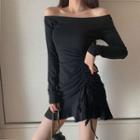 Drawstring Off-shoulder Long-sleeve Mini T-shirt Dress