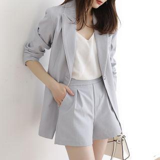 Set: Plain Blazer + Straight Leg Shorts