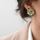 Floral Sterling Silver Ear Stud 1 Pair - Green - One Size