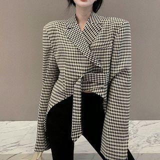 Irregular Cropped Houndstooth Blazer
