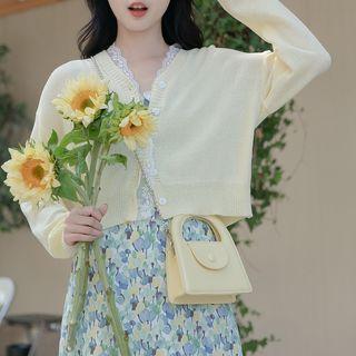 Lace Trim Crop Cardigan Yellow - One Size
