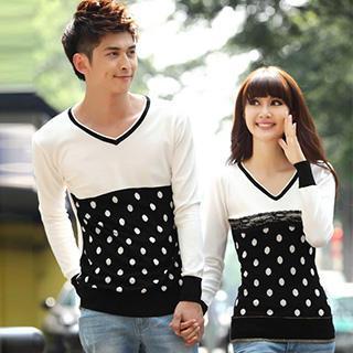 Couple Long-sleeve Dotted Knit Top