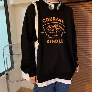 Panel Trim Printed Round Neck Pullover