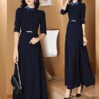 Long-sleeve Collared A-line Maxi Dress