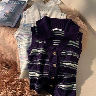 Sleeveless Collared Striped Knit Top
