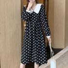 Long-sleeve Collared Floral A-line Dress