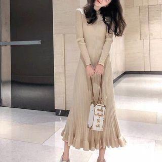 Ruffled Maxi A-line Sweater Dress