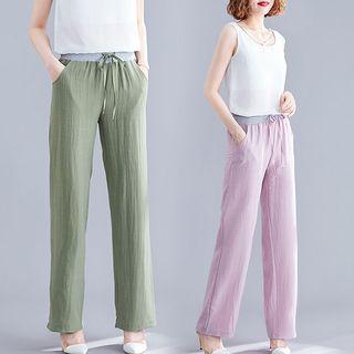 Waist Plain Wide-leg Pants