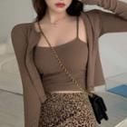 Camisole Top / Cardigan / Leopard Print Midi A-line Skirt / Set