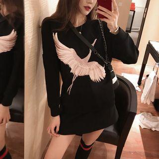 Crane Print Loose-fit Sweatshirt Black - One Size