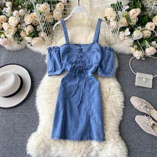 Lace-up Strap Suspender Denim Skirt