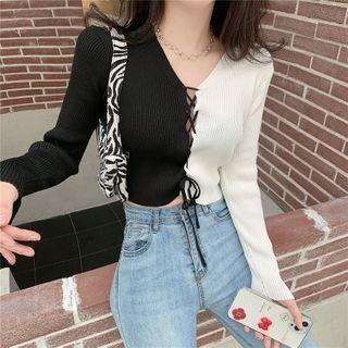 Two-tone Knit Top Black & White - One Size