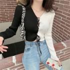 Two-tone Knit Top Black & White - One Size
