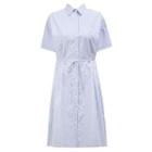 Short-sleeve Striped Midi A-line Shirt Dress