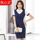 Mock Two Piece Striped Panel Collared Short Sleeve Dress