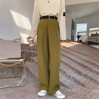 Plain High-waist Straight-cut Wide-leg Pants