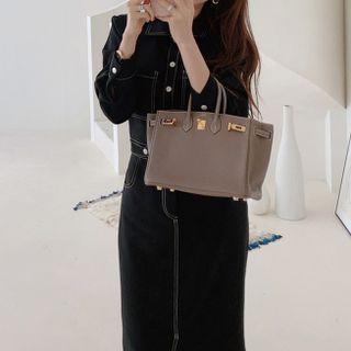 Contrast Stitch Midi Shirt Dress